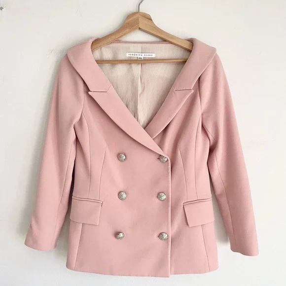 Veronica Beard Frayne Double-Breasted Crepe Low Shoulder Blazer Baby Pink Size 4